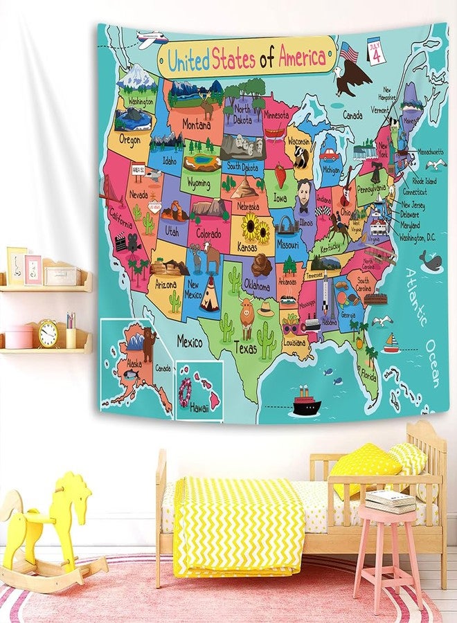 NYMB Kids United States Tapestry, Cartoon Fun Facts Geography USA Map America Wall Decor, Colorful Educational Wall Hanging for Children Bedroom Living Room, 40X30in - Image 5